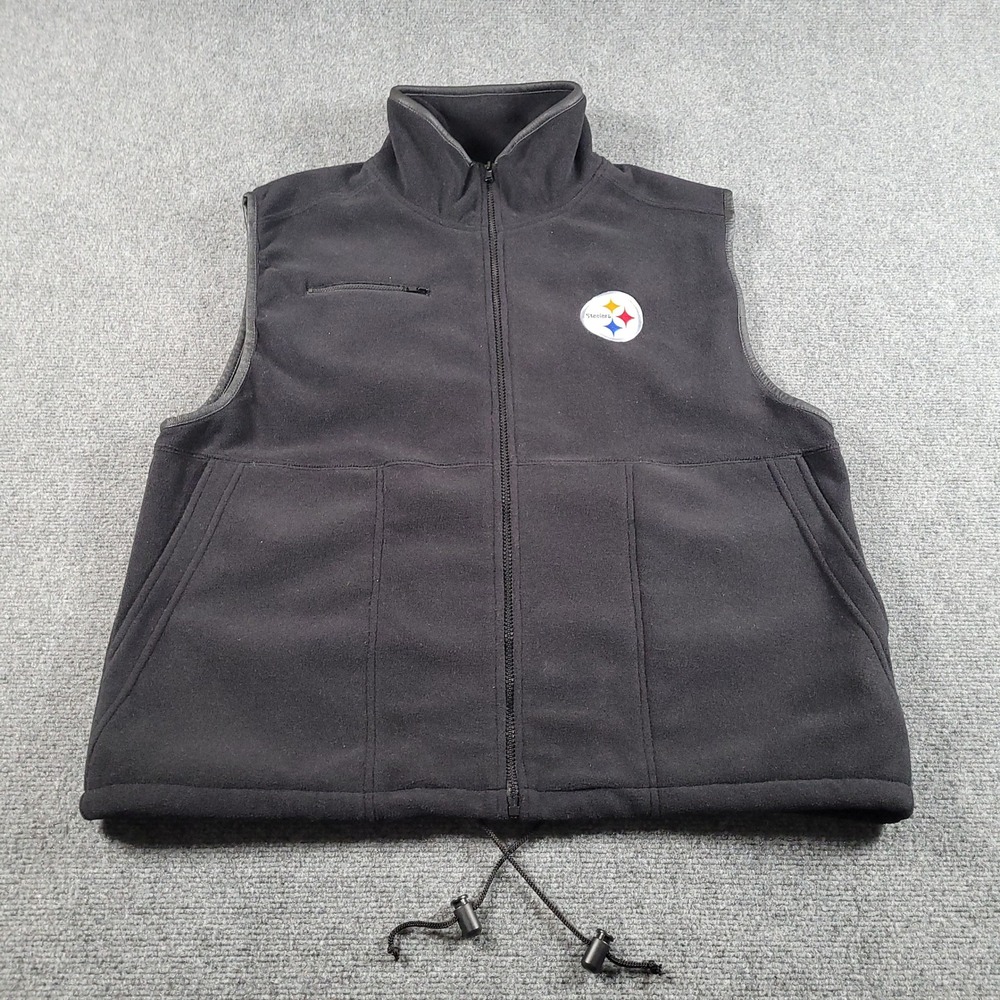 Pittsburgh Steelers‎ Vest Mens L Black Fleece Full Zip Embroidered Logo Pockets